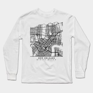 NEW ORLEANS LOUISIANA BLACK CITY STREET MAP ART Long Sleeve T-Shirt